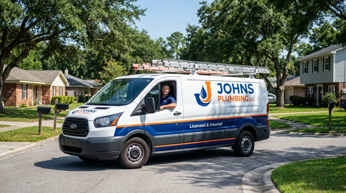 Johns Plumbing LLC service van in Barre, MA