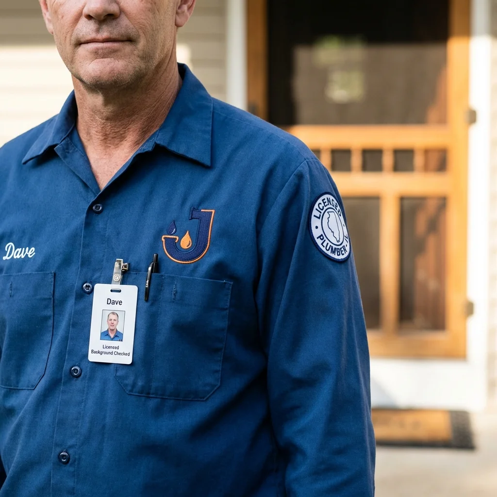 Licensed plumber showing ID badge in Barre, MA