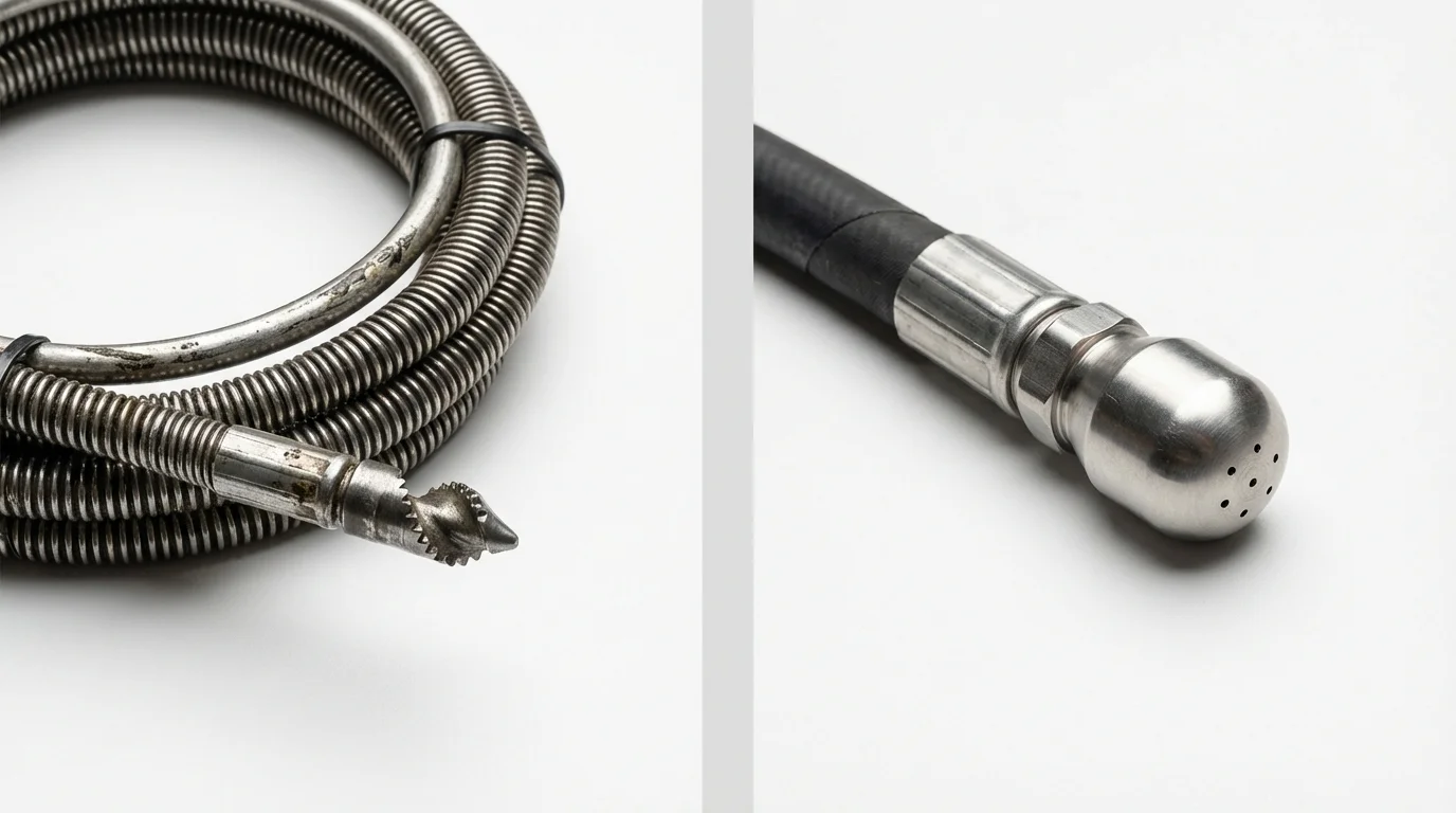Drain snake cable and hydro jetting nozzle used for drain cleaning in Barre, MA