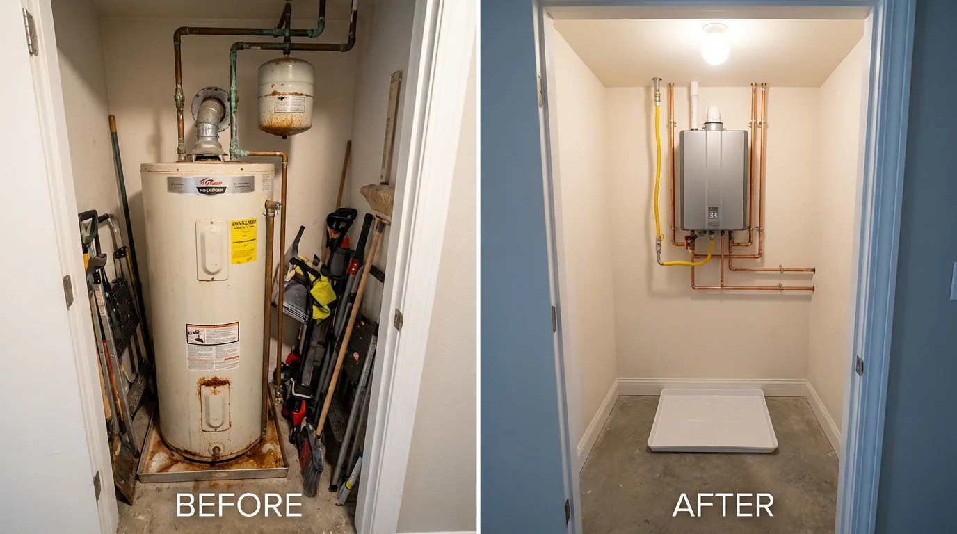 Tank water heater versus wall-mounted tankless unit comparison for Barre, MA homeowners